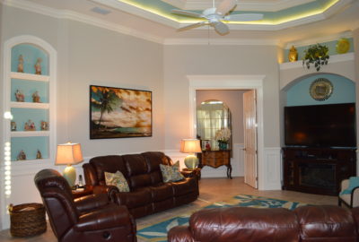 Leather Sofas and Recliner with Marine colors and lighting