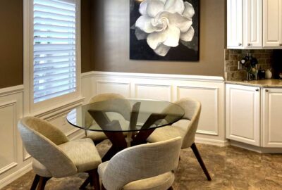 Wainscot, Shutters and white Kitchen - Home Décor by Ruth Dyer - in the Villages of Florida.