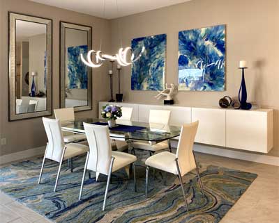 A Blue Lagoon with Awesome Art - Interior Design - in the Villages of Florida.