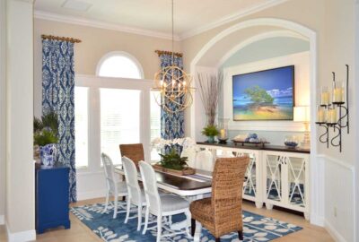 Side panels hung high and window molding - Interior Design - in the Villages of Florida.