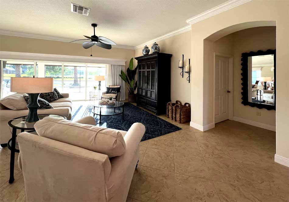 After Image of Lantana model - Living Room, inviting and island elegant.