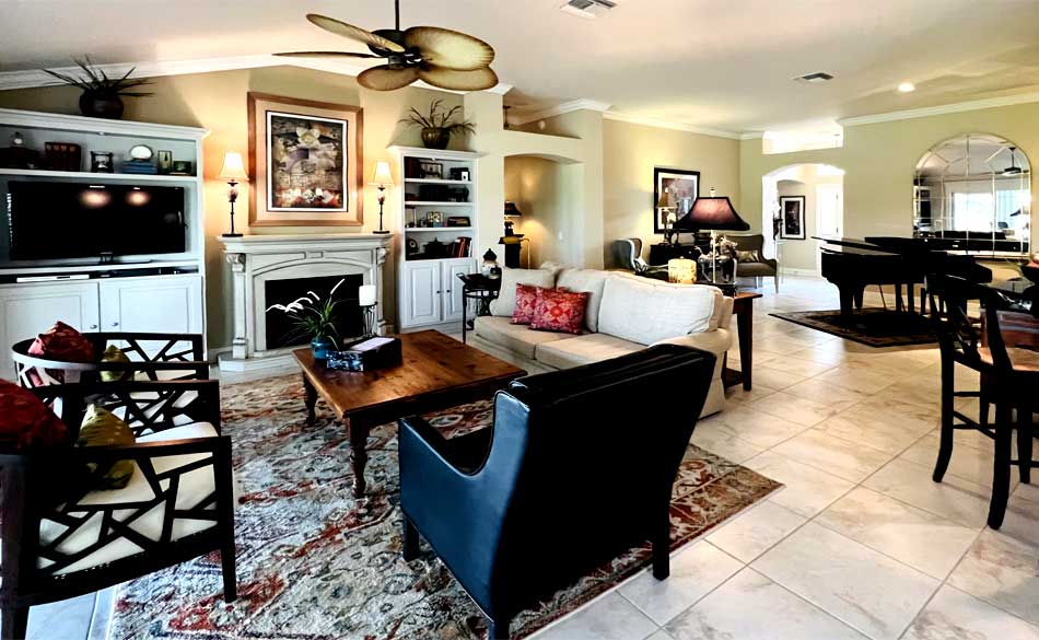 Great example of curated design, living room, Lantana Model.