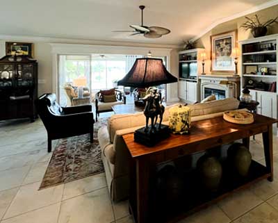 Curated Design - Sofa Table and Beautiful Lamp, living room, Lantana Model.