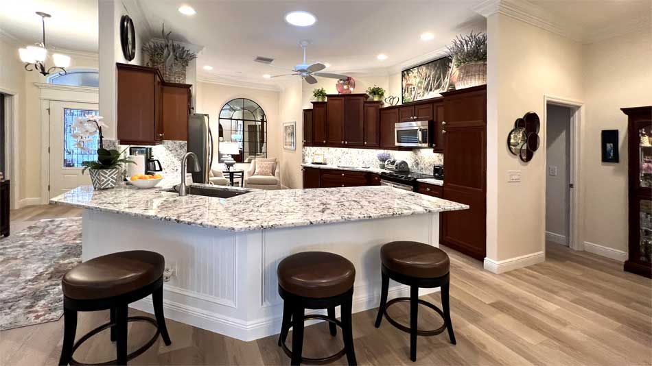 After is Fresh and Bright, Begonia model kitchen, Interior Design - in the Villages of Florida.