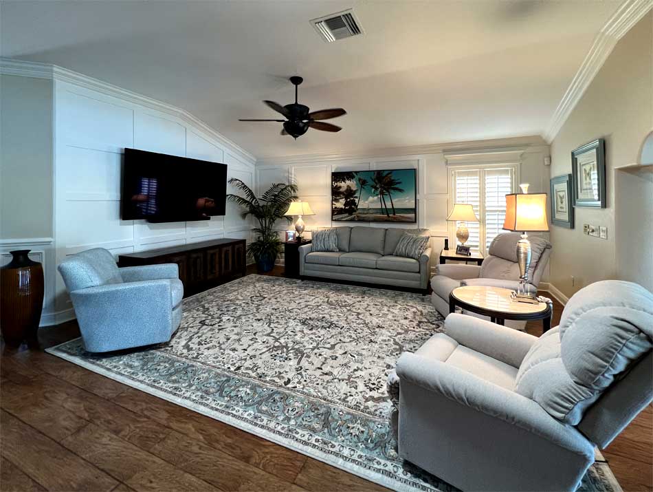 After, refreshed in a new soft mood, living room of a Gardenia model, Interior Design - Home Décor by Ruth Dyer.