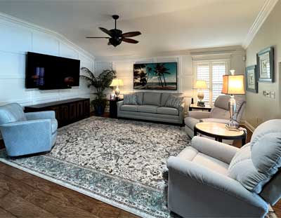 living room of a Gardenia model, Refreshed in a New Soft Mood, Home Décor by Ruth Dyer - in the Villages of Florida.