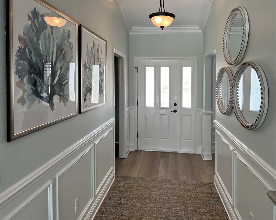 Gardenia foyer – wainscot looks so good we don’t need any furniture, Interior Design - Home Décor by Ruth Dyer.