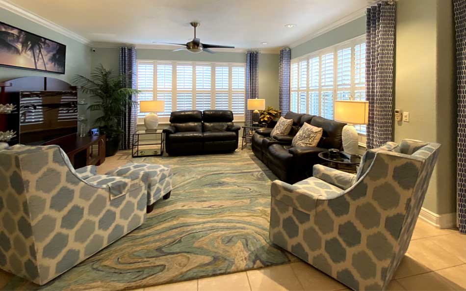 After,first addition of rug and drapes, Home Décor by Ruth Dyer - in the Villages of Florida.