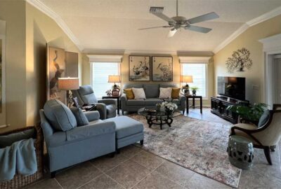 After is Open, bright and inviting, Gardenia living room, Interior Design - in the Villages of Florida.