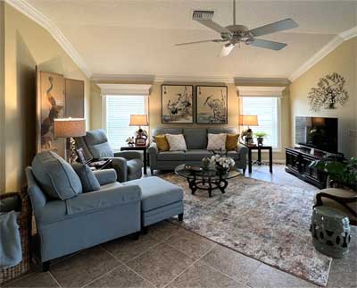 Gardenia Living room, Open, bright and inviting, Home Décor by Ruth Dyer - in the Villages of Florida.
