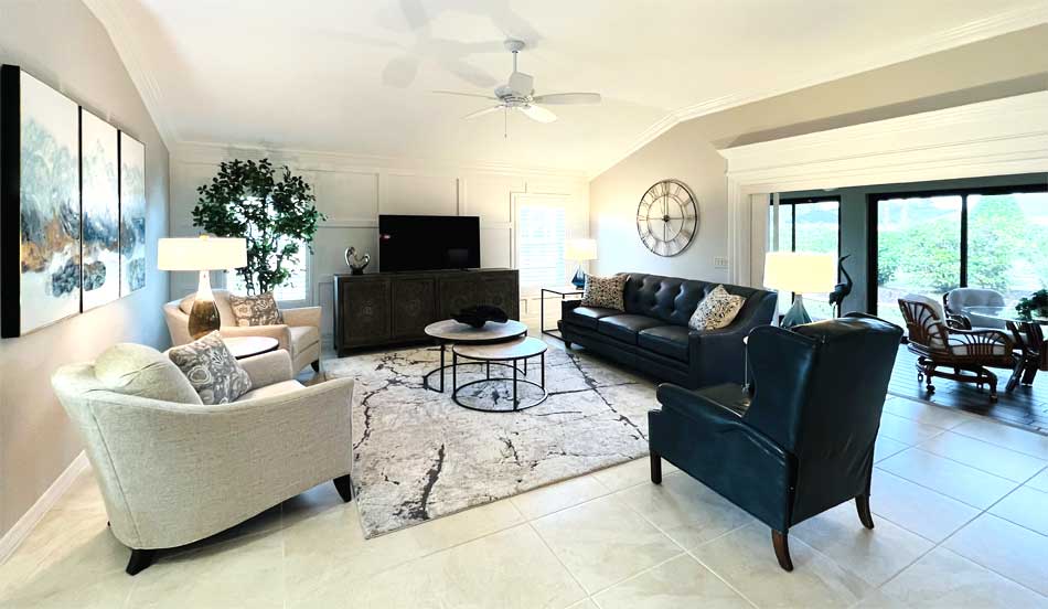 Transitional Style after-image, transitional style, living room of Gardenia model, Home Décor by Ruth Dyer - in the Villages of Florida.