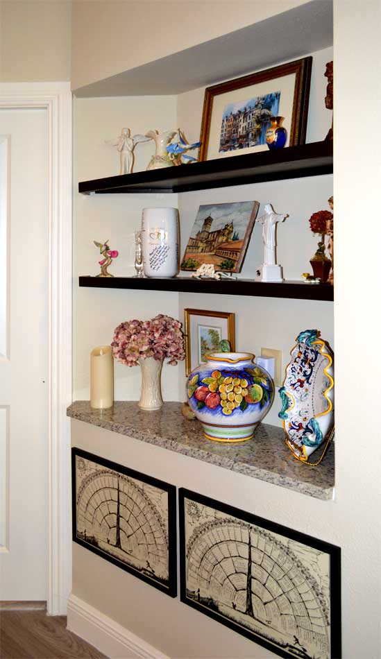 Foyer Niche, Treasures displayed, family and Italy.