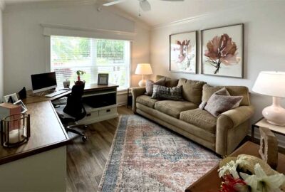 Office is Pretty in Pink, inner interior design, office space, Jasmin model, Home Décor by Ruth Dyer - in the Villages of Florida.