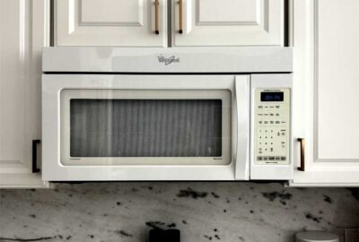 Close up of the microwave over the stove, Kitchen Glow-up, kitchen and dining room of a Lily model, Interior Design - in the Villages of Florida.