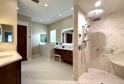 Sleek master bath, ready to Age in Place with Grace, master bathroom of a Chatham model, Finishing Touch - by Ruth Dyer.