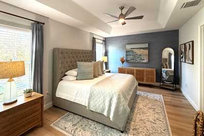 Master bedroom of a Zinnia model, Home Décor by Ruth Dyer - in the Villages of Florida.