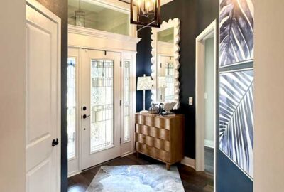 Iris foyer, The blue and white are popping, Home Décor by Ruth Dyer - in the Villages of Florida.
