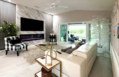 This is the After ! The Level Up ! After, Level Up, living room of a courtyard villa, Home Décor by Ruth Dyer - in the Villages of Florida.