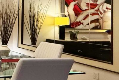 Large Mirror reflecting art, Interior Design - in the Villages of Florida.